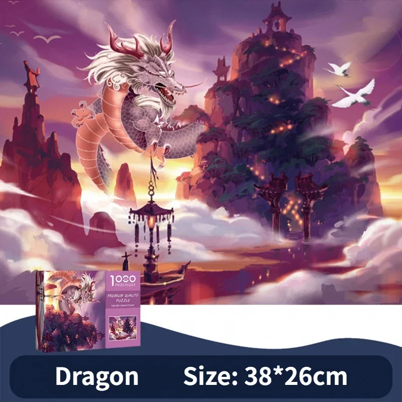 

38*26cm Adult 1000 Pieces Mini Paper Jigsaw Puzzle Dragon Animal Paintings Stress Reducing Toys Premium Quality Christmas Gifts