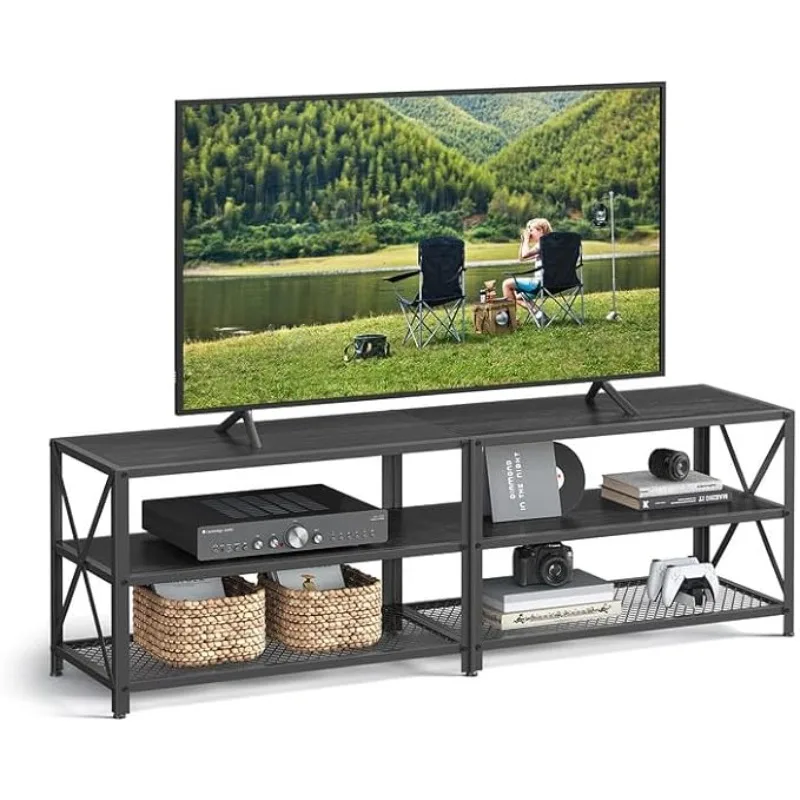 

VASAGLE TV Stand, TV Console for TVs Up to 70 Inches, TV Table, 63 Inches Width, TV Cabinet with Storage Shelves, Steel Frame