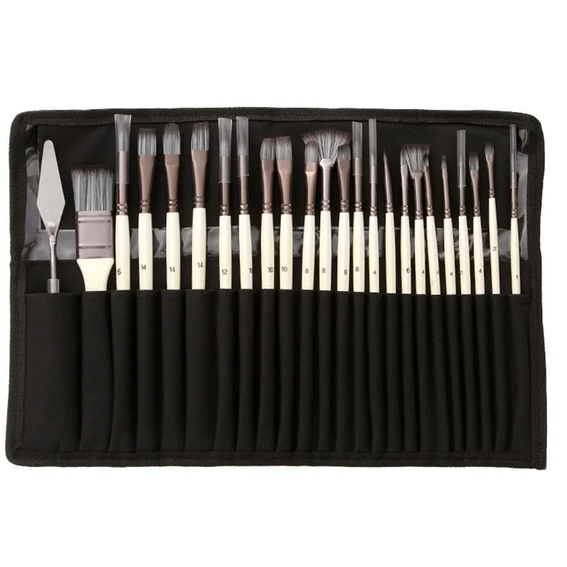 24pcs White Artist Paint Brushes Set Nylon Hair Wood Handle Drawing Brush Scrubbing Scraper for Acrylic Watercolor Art Supplies professional 1pc wool hair round watercolor paint brush wood handle nature goat hair pointed artist painting brush art supplies