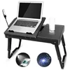 Foldable Laptop Table Bed Notebook Desk with Cooling Fan Mouse Board LED light 4 xUSB Ports Breakfast Snacking Tray 1