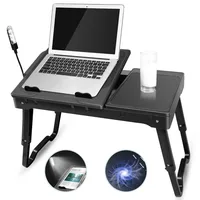 Foldable Laptop Table Bed Notebook Desk with Cooling Fan Mouse Board LED light 4 xUSB Ports Breakfast Snacking Tray 1
