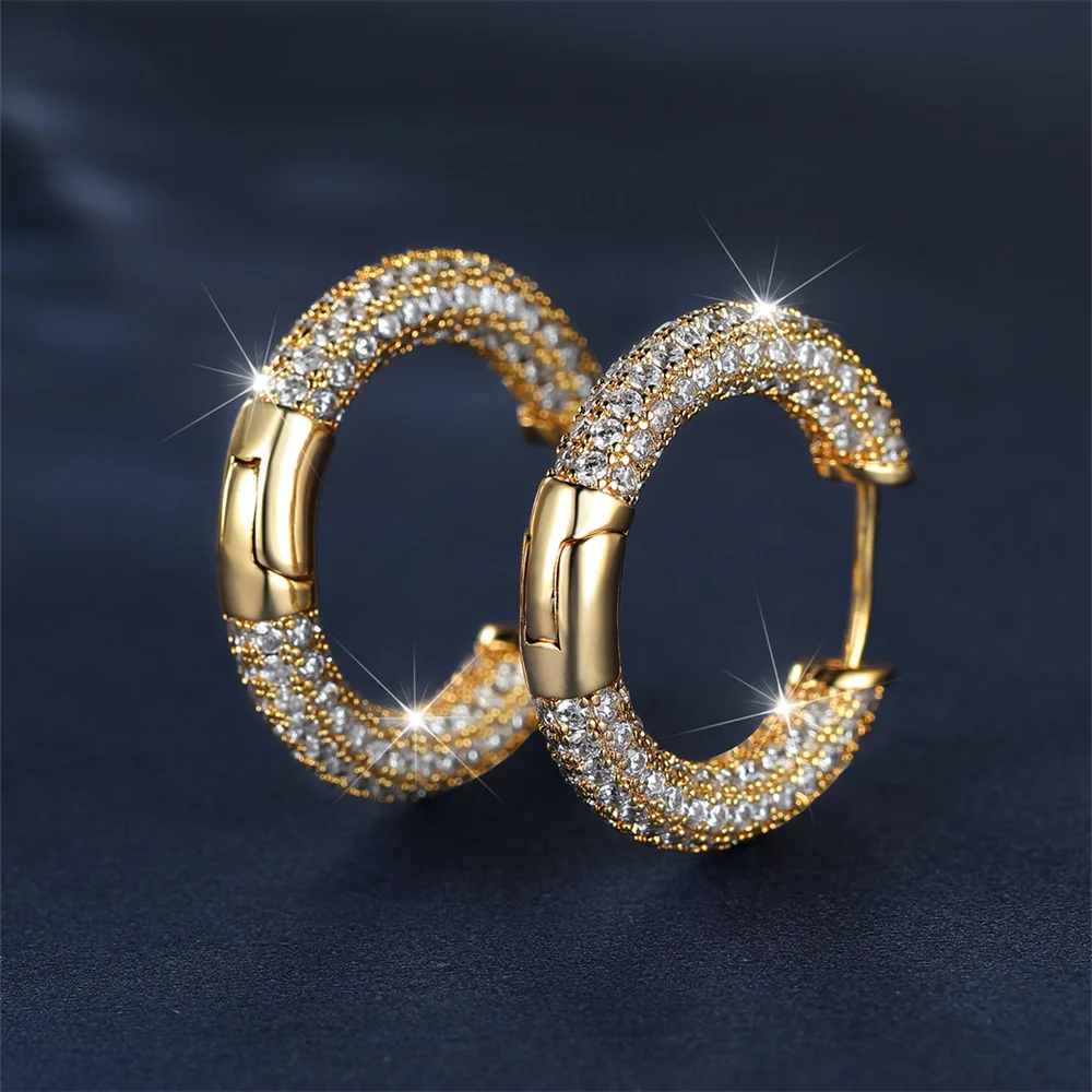 White Zircon Full Stone Small Round Hoop Earrings For Women Vintage Gold Color Crystal Ear Buckle Wedding Jewelry Versatile Gift