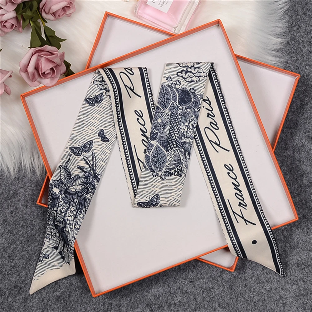 Lengthened Silk Scarf Bag Tie Ladies Neck Body Scarf Headband Square Scarf Horse Print Brand Ladies Ribbon Fall 2025 4