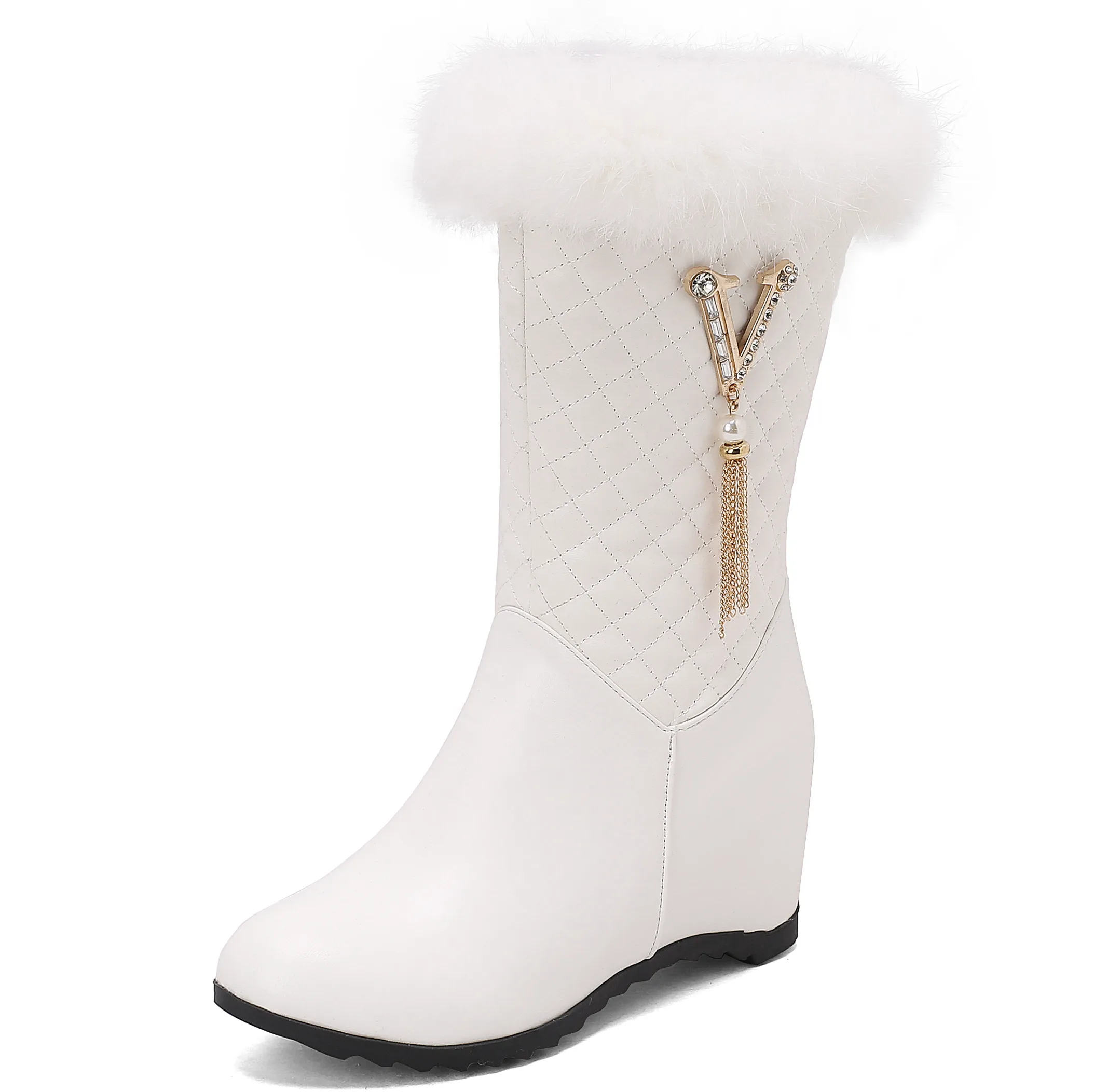 

【ENMAYER】Winter Shoes Snow Boots Girls 2023 Waterproof Wedge Ankle Boots for Women Non-slip Plush Black White Height Increasing