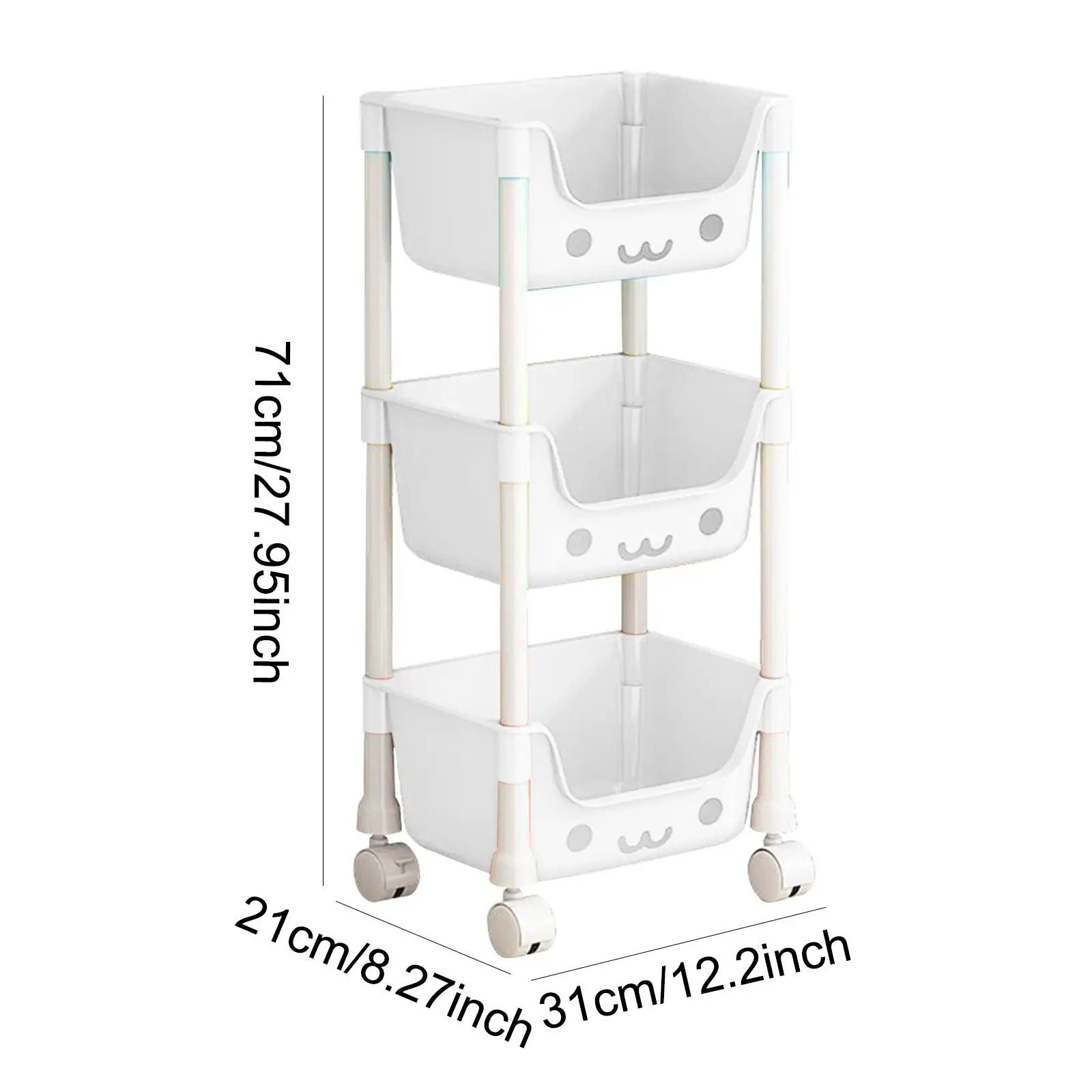 3 Tier Storage Cart with Wheel Household Cart Bathroom Organizer for Laundry Room