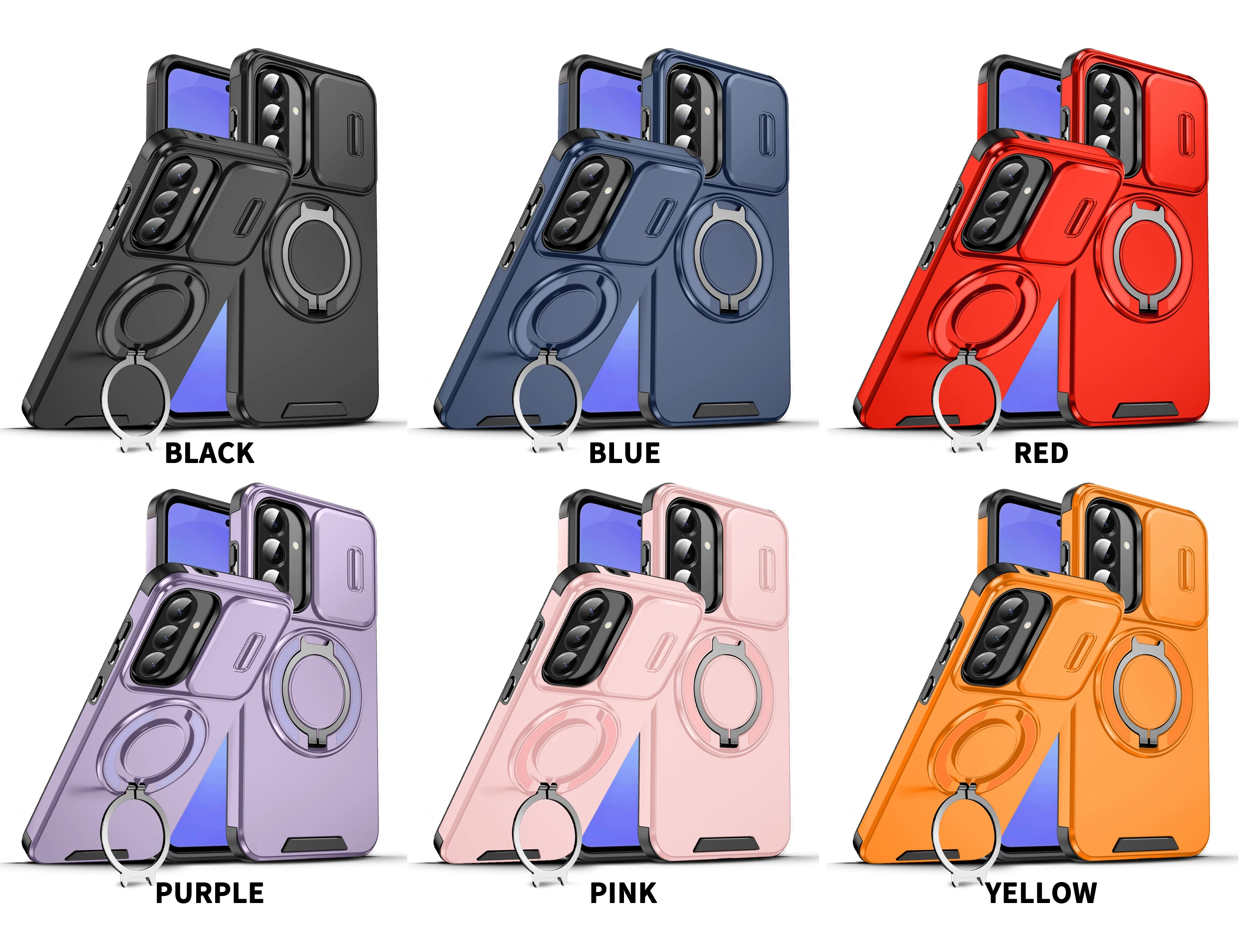 Magnetic Armor Phone Case with Slide Lens Protection