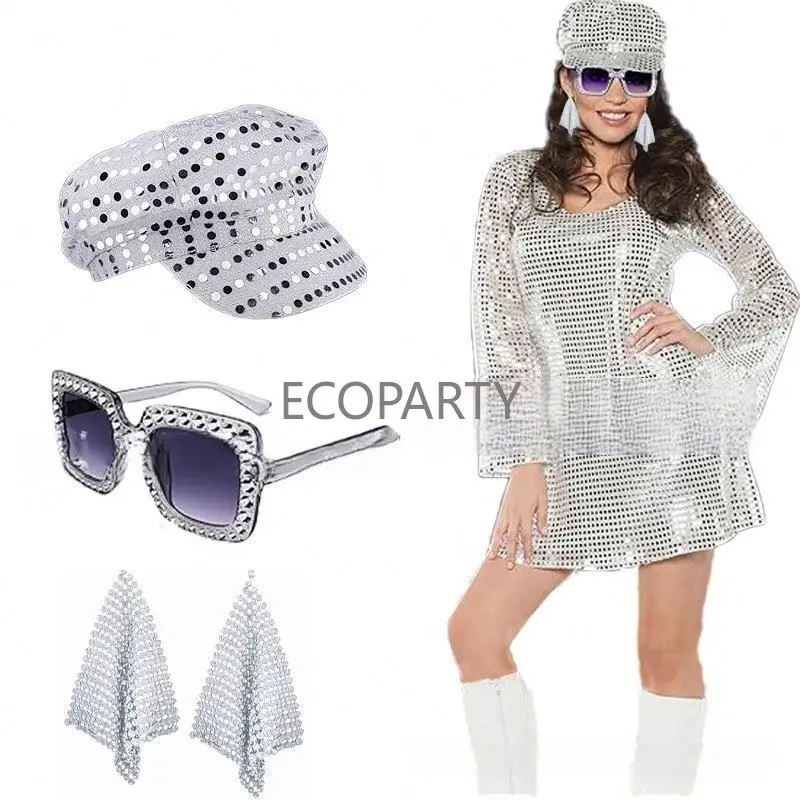 Jaren 70 en 80 disco accessoires, 5 stuks glitteroutfit dames