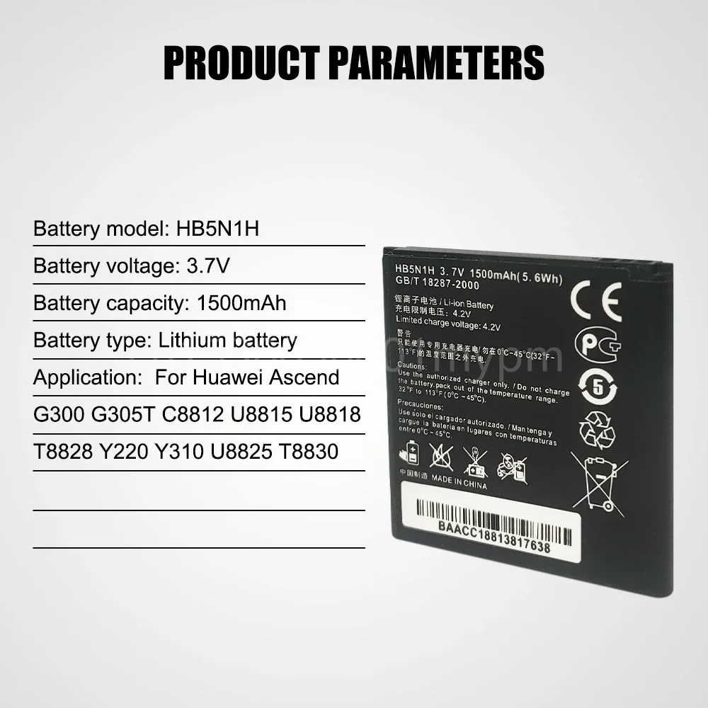 Batteria Del Telefono Cellulare Hb5N1H Per Huawei Ascend G300 G305T C8812 U8815 U8818 T8828 Y220 Y310 U8825 T8830 G309T Y320 Y330