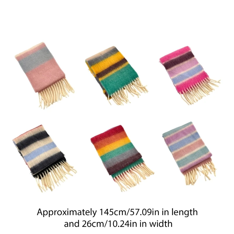 Colorful Striped Kids Scarf with Tassels, Soft & Comfortable Neckerchief Warm Winter Accessory for Boys Girls 3-12Y X90C