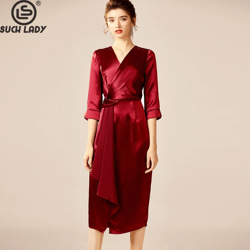 

Women's Dresses Sexy V Neck 3/4 Sleeves Asymmetrical Ruffles Ruched Elegant Fashion Mid Dresses Vetidos