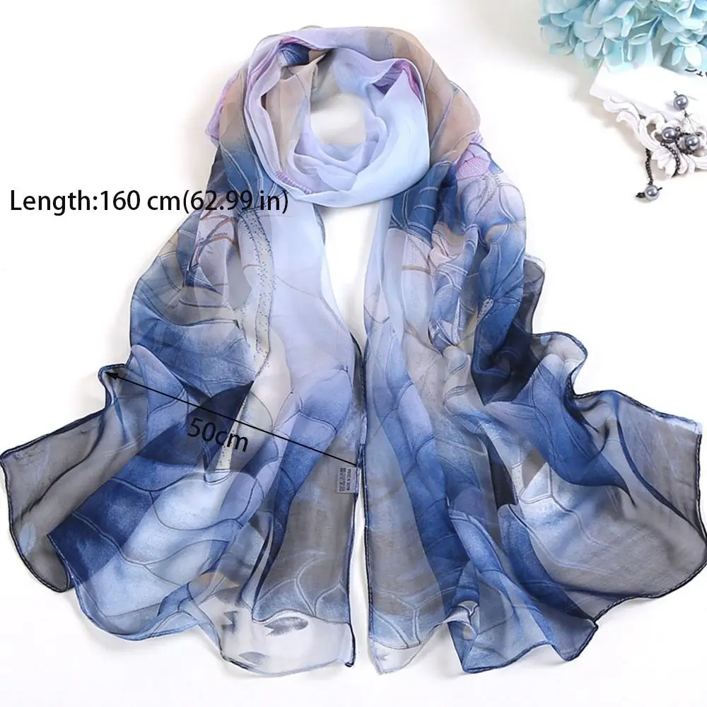 Summer Embroidered Silk Scarf Sun-Resistant Smooth Beach Shawl Breathable Silk Sunscreen Hijab for Women