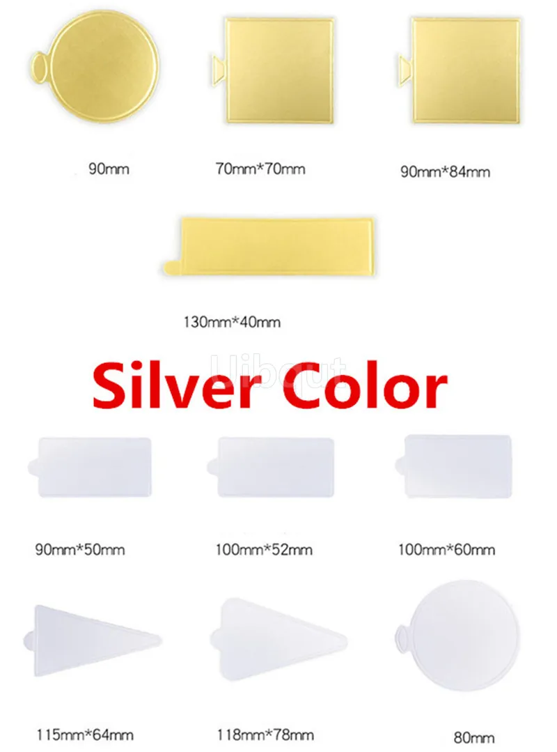 Description Picture 3 of item100pcs/set Golden black silver Mousse Mat Bottom Cake Base Boards Paper Board Shape Dessert Tray Christmas Cake Decoration Tools
