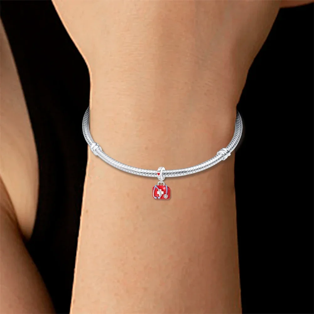 Original 925 Sterling Silver Nurse Hat Electrocardiogram Heart&Doctor Charm Fit  Bracelet Female Doctor Banquet Jewelry 3