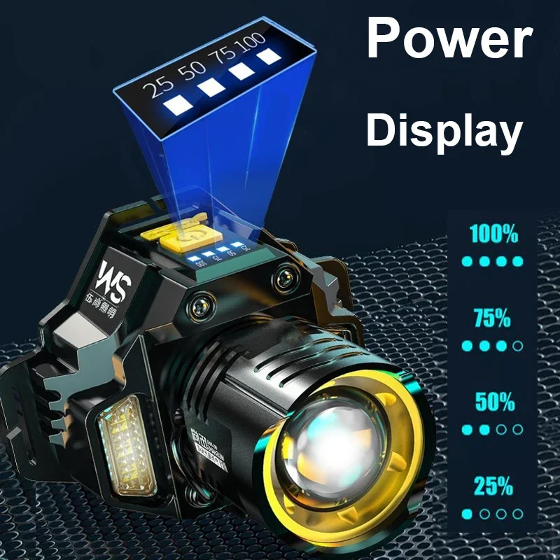모션 센서가 장착된 슈퍼 브라이트 LED 헤드램프 내장 배터리가 있는 USB 충전식 램프 야외 캠핑 낚시 작업등