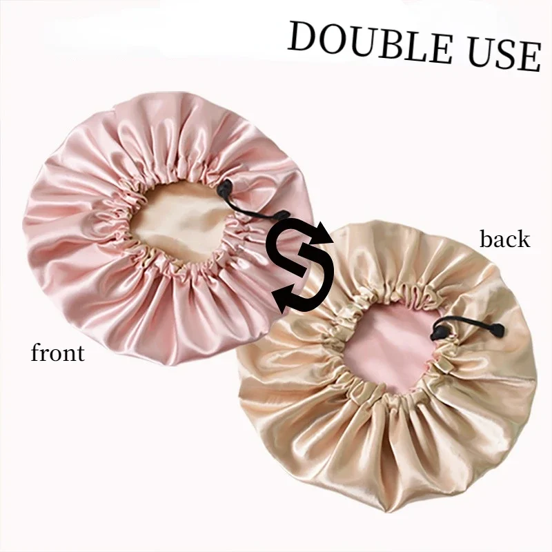 Adjustable Nightcap Double Layer Satin Bonnet Curly Elastic Hair Cap Haircare Women Headwear Night Hat Fashion Styling Accessory silk bonnet hair bonnet satin bonnet satin nightcap sleeping cap