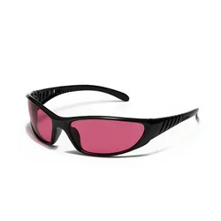 Futuristic Silver Hollow Sunglasses - Trendy Unisex Fashion Accessory (Black Red)