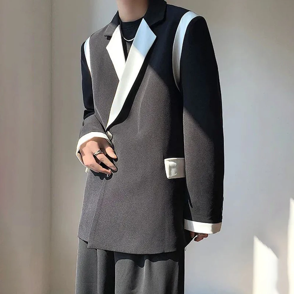 Mens Blazer Men Blazer Patchwork Lapel Long Sleeve Coats