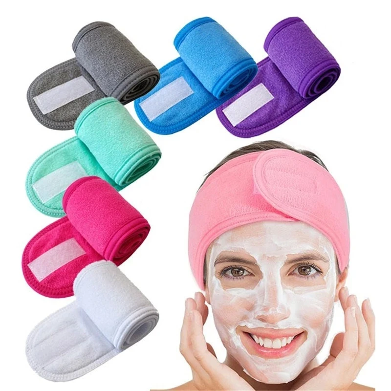 50pcs Custom Logo Facial  Spa Embroidery Hairband Terry Cloth Stretch Towel Washable Facial Spa Makeup Headband 3