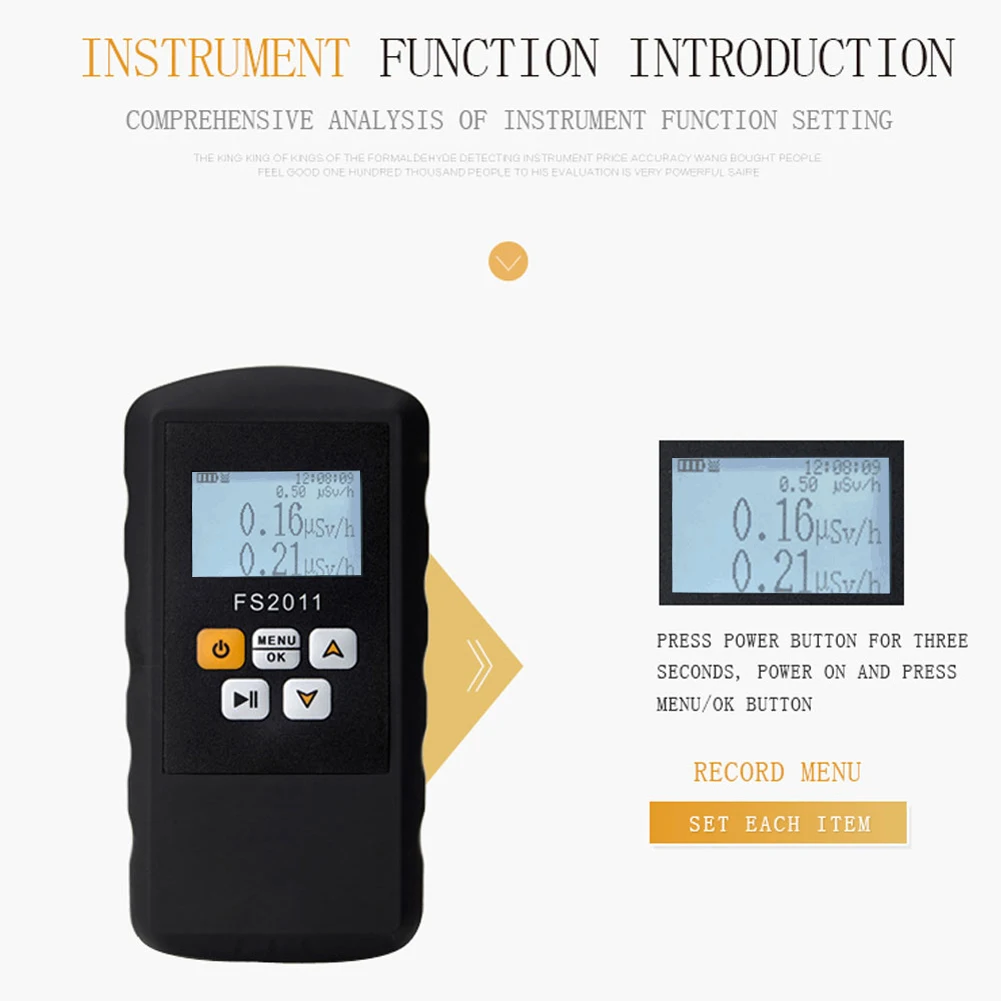 FS2011 Geiger Counter Digital Large Screen Portable Nuclear Radiation Detector Handheld Marble