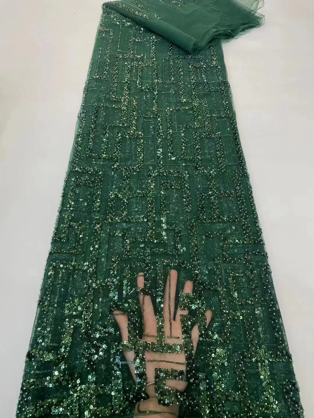 

Handmade African Beaded Lace Fabric 2024 High Quality Embroidery Nigerian Sequins Lace Fabrics Tulle For Women French Mesh Lace