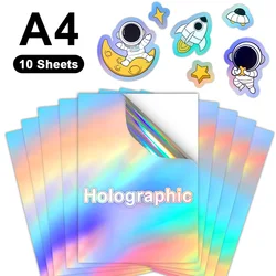 10-Pack Glossy Waterproof A4 Transparent Vinyl Sticker Paper - Self-Adhesive and Inkjet-Compatible (Holographic)