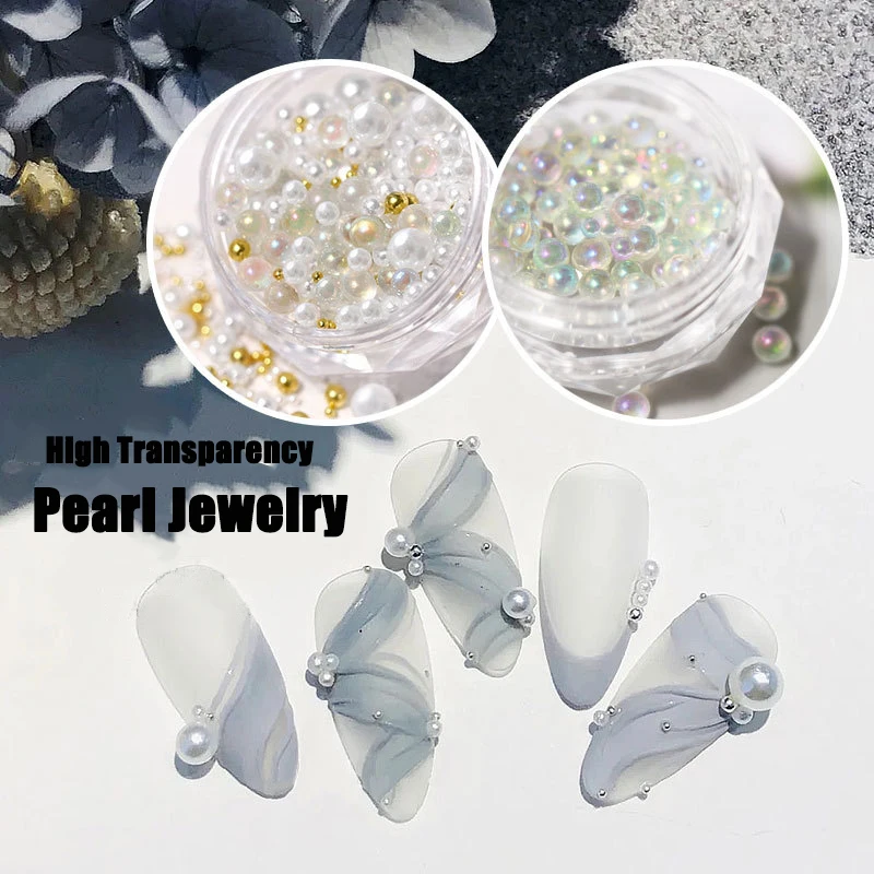 3D Nail Pearl Decorations Round Gold Steel Beads Balls & Pearl Mix