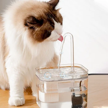 애완 동물용 투명 고양이 물 분수, 1.5L 키티 물 디펜서, 자동 USB 전기 음소거 재순환 필터, 고양이용 음수기
