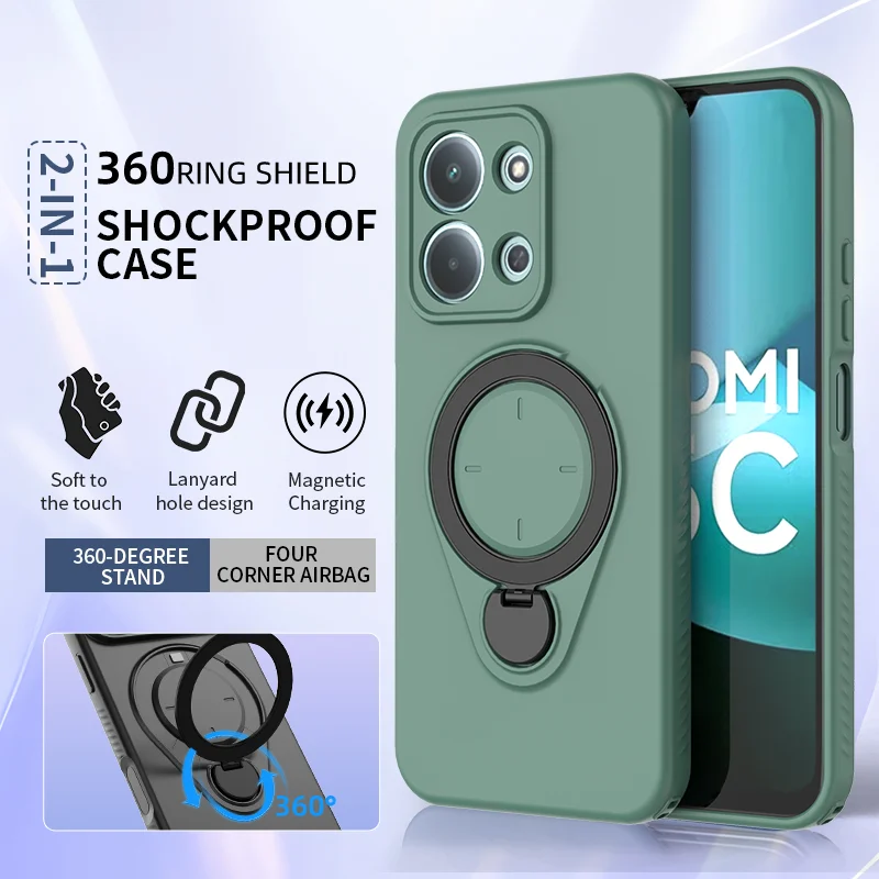 Rotating Magnetic Stand Phone Case with Wireless Charging and Shockproof Armor Protection