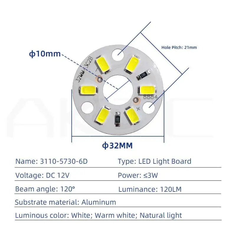 10 Stücke Neue Highlight LED-Lichtplatine DC 12 V 3 Watt SMD5730 6 LEDs Lichtquelle Aluminiumplatte Runde Durchmesser 32mm Warmweiß Natürliches Licht – Detail 2