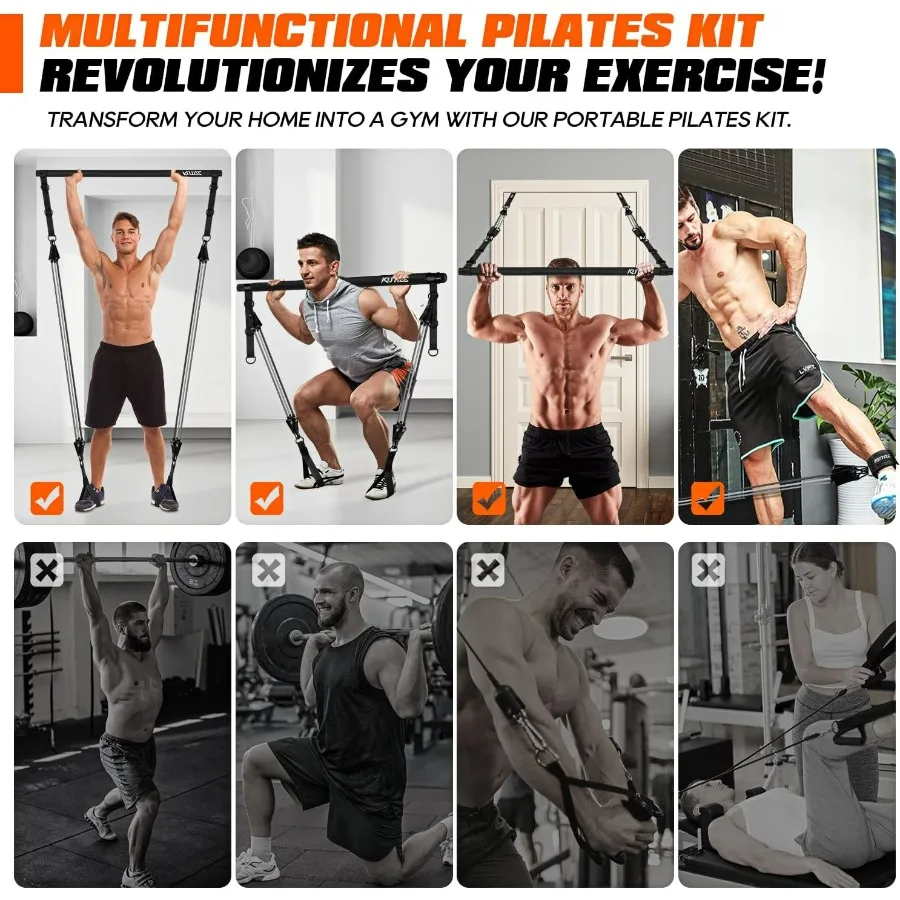 Pilates Bar Kit with Resistance Bands, Heavy Duty Pilates Equipment for Men, Training Bands with Handles for Legs, Hip, Back, Ar