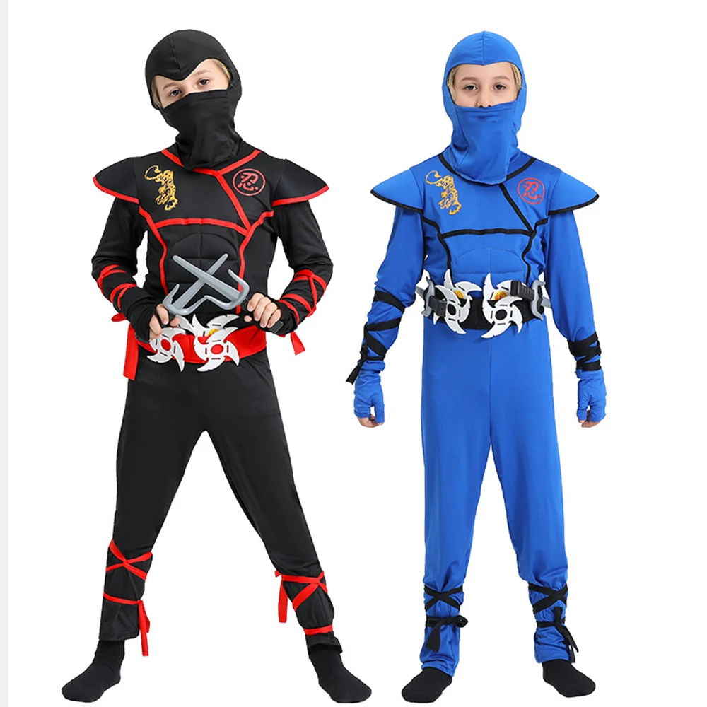 Kids Ninja Costume for Boys Halloween Dress Up Dragon Ninja Muscle Costume Kung Fu Outfit Birthday Gifts Ninja Role Playing Suit