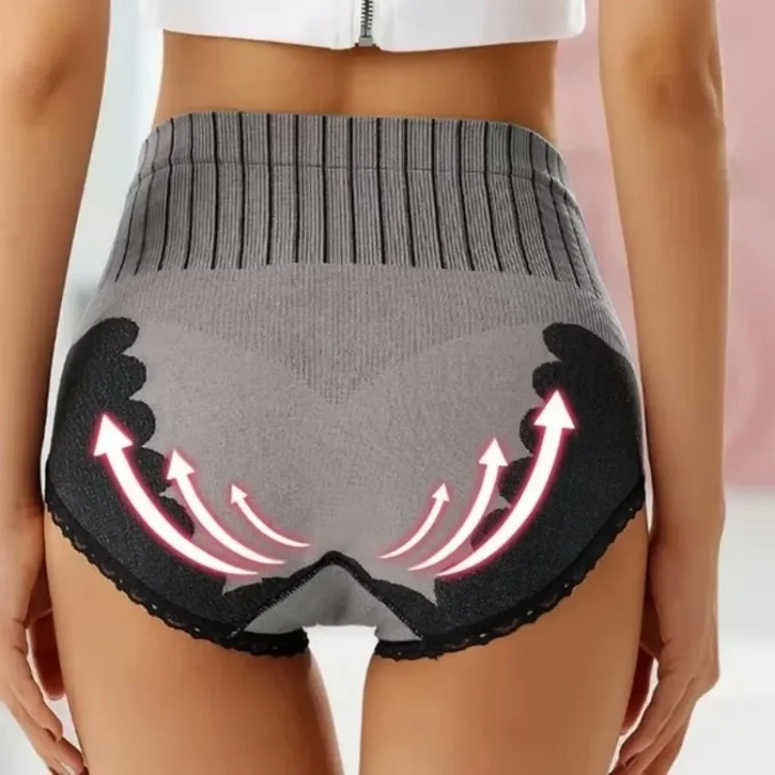 1 Pcs Women High Waist Panties Cat Printed Shapers Comfortable Shapewear Briefs Solid Color Underwear