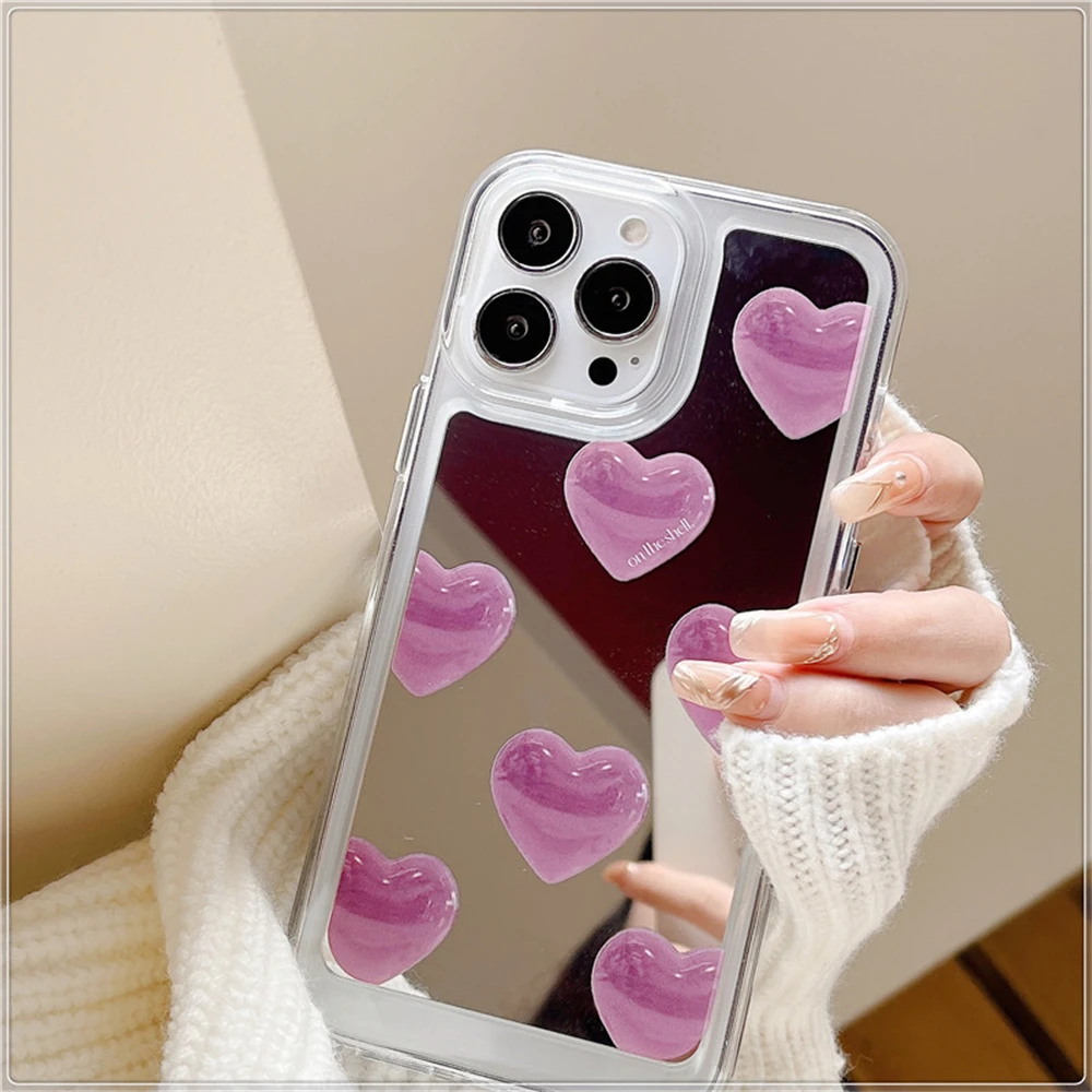 Cute Luxury Mirror Full Screen Love Heart Soft Phone Case for