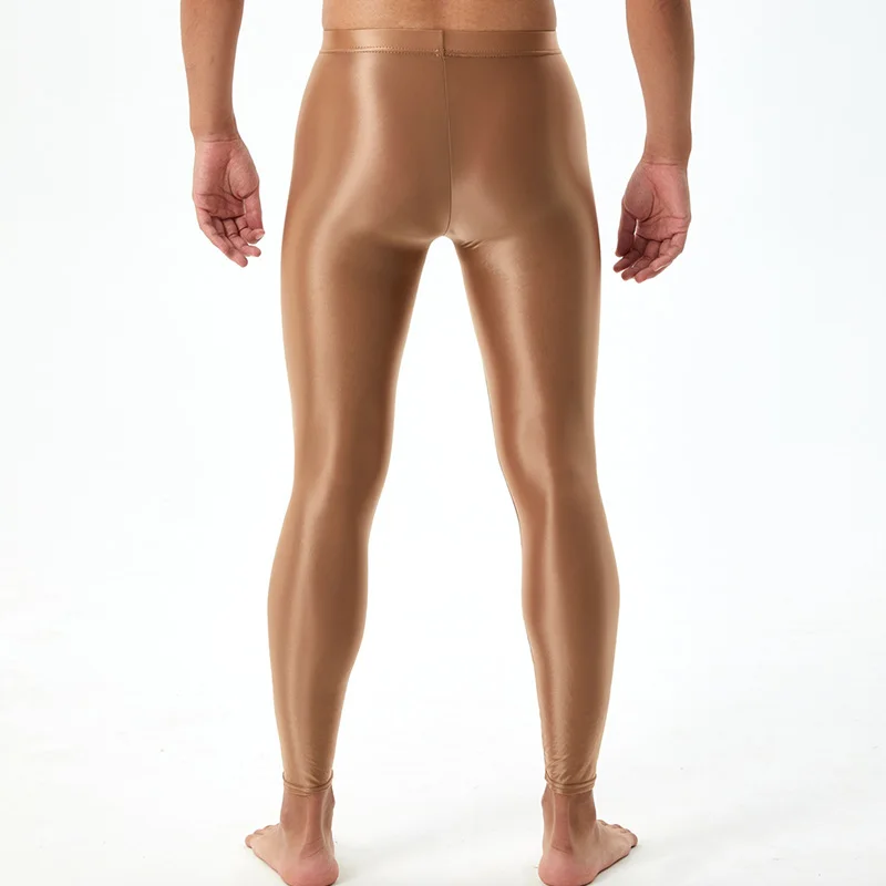 Glossy Leggings Mens Semi-through Sports Skinny Pants for Exercise Running Fitness Yoga Workout Swimming Solid Color Trouser 6