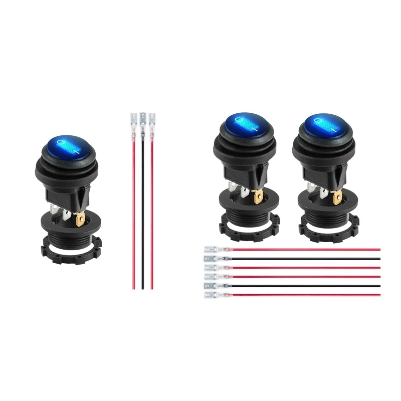 12V 20A Waterproof Blue LED Lighted Round ON Off 3 Pin 12 Weatherproof for Marine Car RV Truck