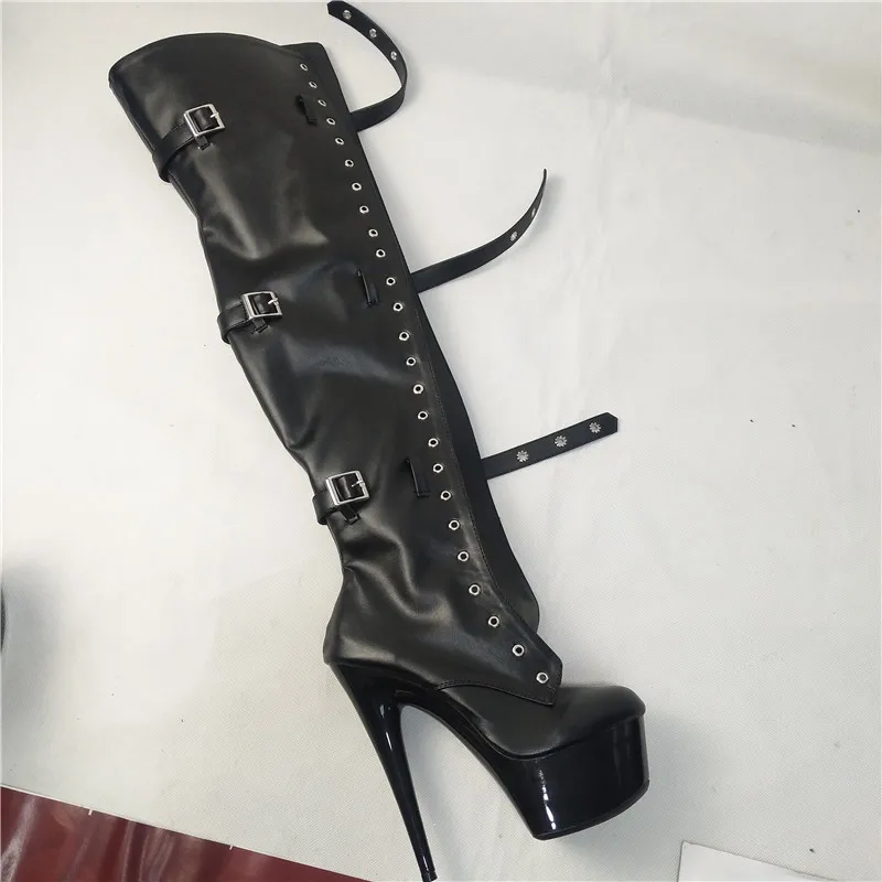 15-23CM High Front Buckle Above the Knee Boots, Round Head Ladies 6-9 Inch Stage Sexy Runway Show Extra Long Shoes