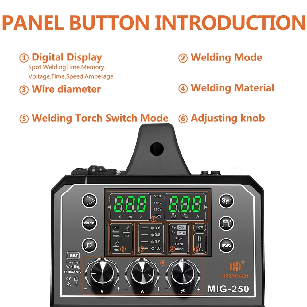 HZXVOGEN 4 in1 Aluminum Welder 110V/220V 200A Digital MIG/Lift TIG/Stick Welding Machine Non-Noise Lift Tig Gas Gasless Welder 3