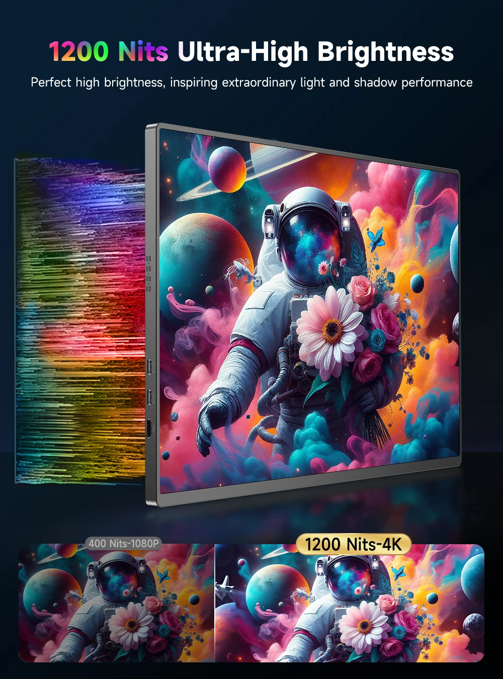 EVICIV 16인치 4K 휴대용 모니터 3840x2400 고해상도 1200니트 고휘도 1500:1 대비율 HDR 프리싱크 지원 VESA 마운트 가능 USB-C HDMI 다중 인터페이스 여행 휴대용 노트북 화