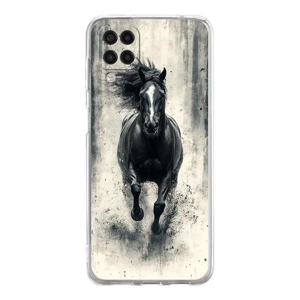 Black and White Galloping Horses Phone Case Cover