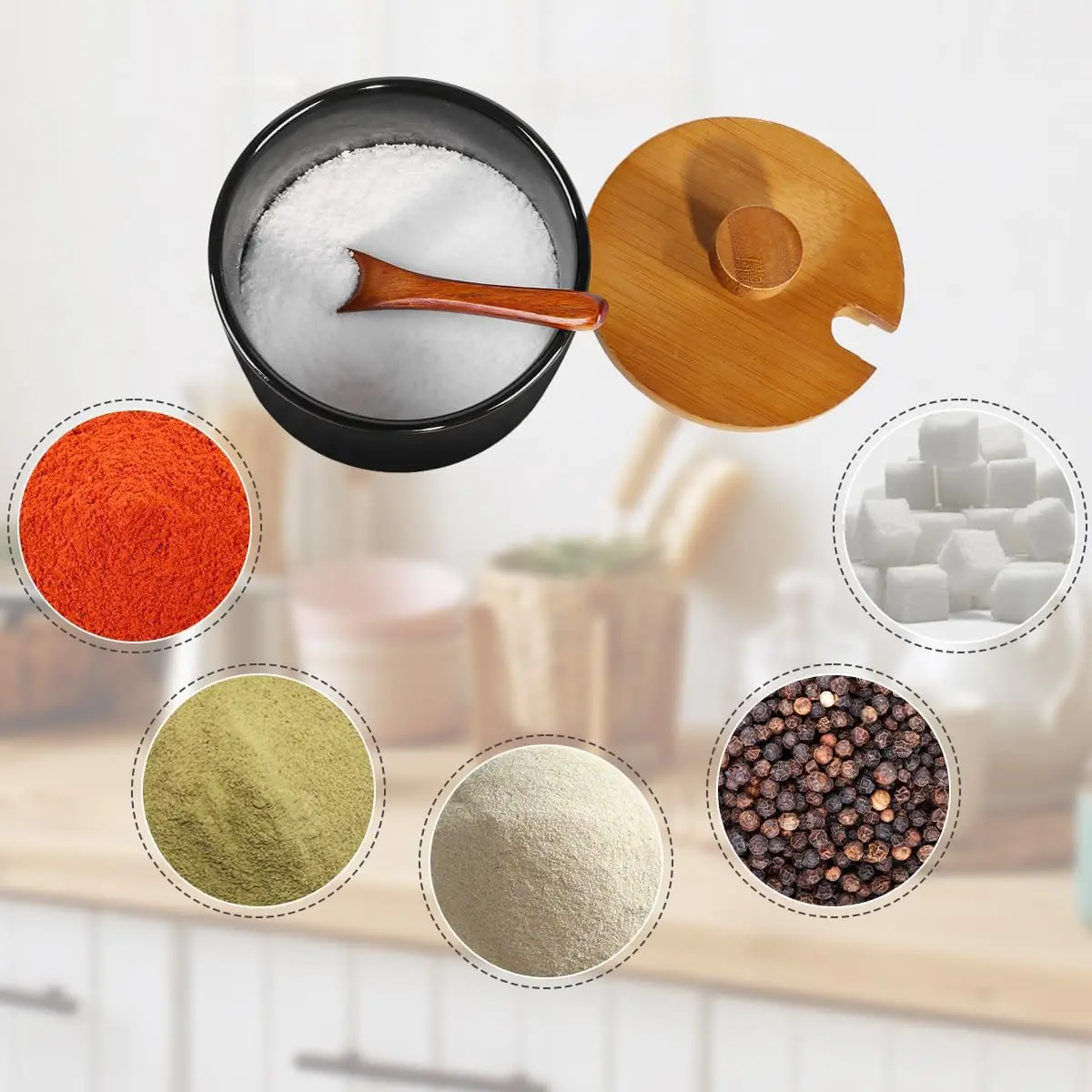 Concise Style Black White Ceramic Seasoning Jar Large Capacity Salt Pepper Spice Storage Tank with Lid Moisture-proof Container
