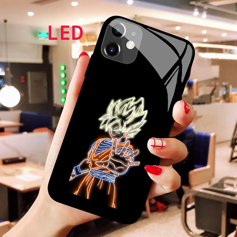 

DRAGON BALL Luminous Tempered Glass phone case For Apple iphone 12 11 Pro Max XS mini Fall Protection Protect Backlight cover