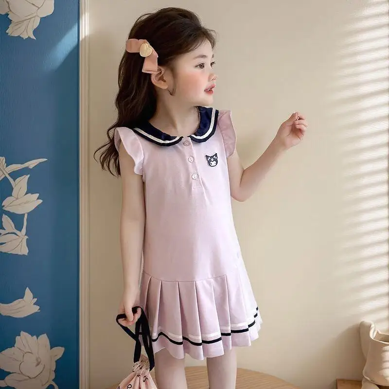 Sanrios Hello Kittys 드레스 코튼 블렌드 소녀용 여름 2026 새로운 달콤한 유행 공주 스타일 파티웨어 귀여운 사랑스러운