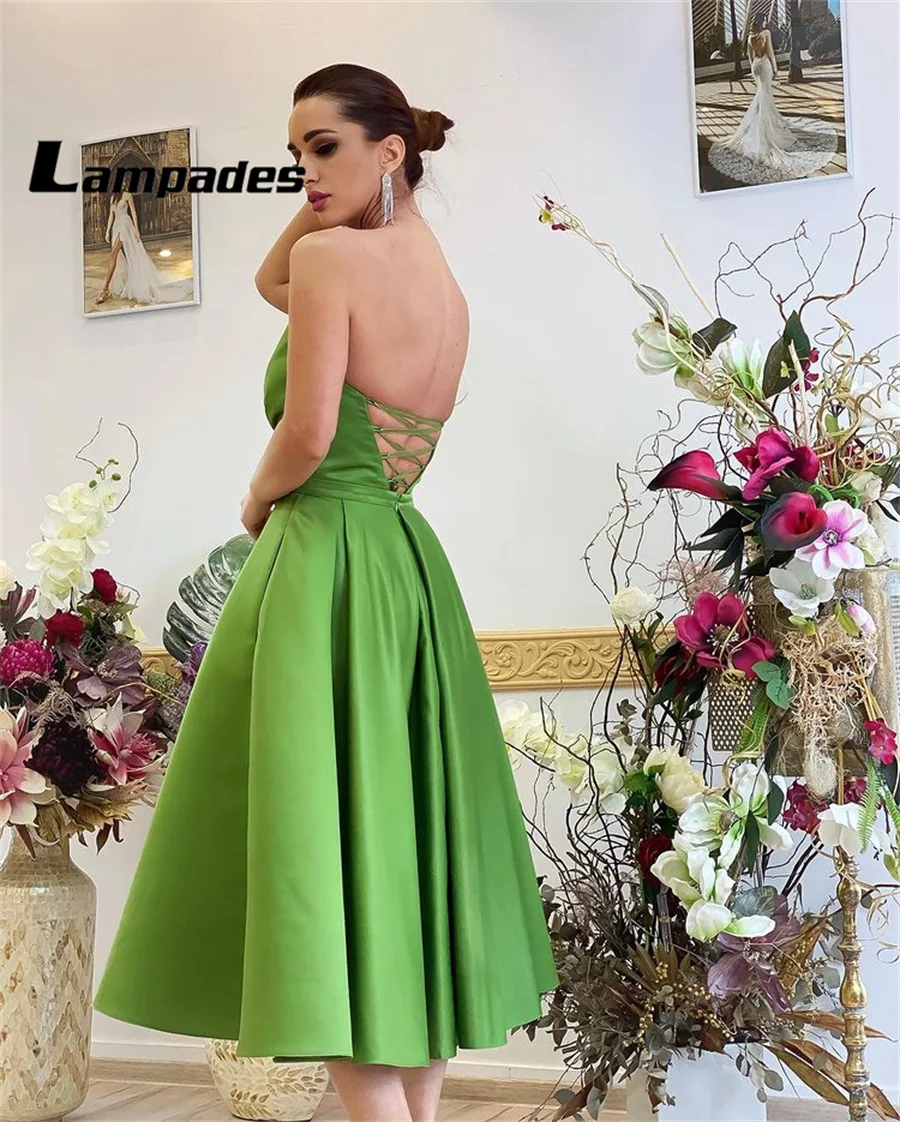 Strapless Crystals Matte Satin Ankle Length Cocktail Dress Abendkleider Elegant F&uuml;r Hochzeit Luxus Vestidos Cortos