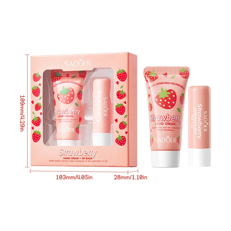 Strawberry Nourishing Hand Cream Lip Balm Skin Care Sets Moisturizing Plump lips Fruit lipstick lip plumper Lips Hands Skin Care