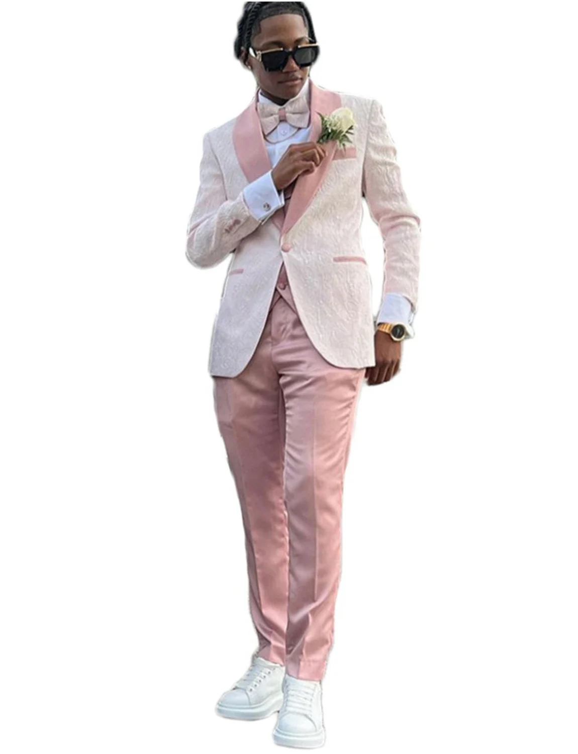 

Men's Suit Jacquard Jacket Solid Vest Pants Shawl Lapel Three-Piece Wedding Dinner Party Banquet Tuxedos