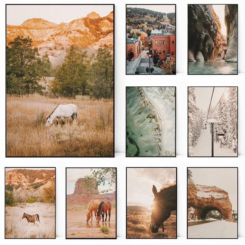 Винтажный постер с пейзажем Юты в стиле ретро, современная акварельная картина распылением на холсте без рамы