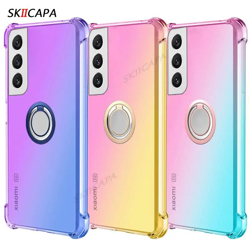 Translucent Gradient Silicone Case with Magnetic Ring Holder - Shockproof & Soft Cover