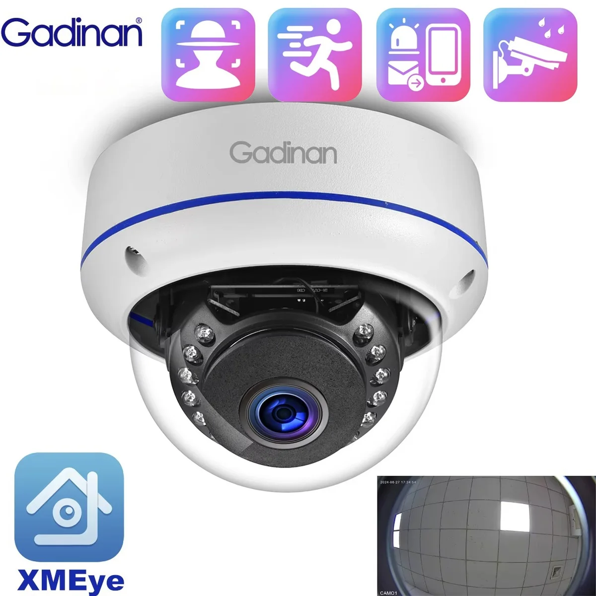 Gadinan 1.7mm Wide Angle Outdoors 4K IP Camera Face Detection POE 8MP CCTV 150 Degrees Fisheye Security Video Surveillance XMEye 1