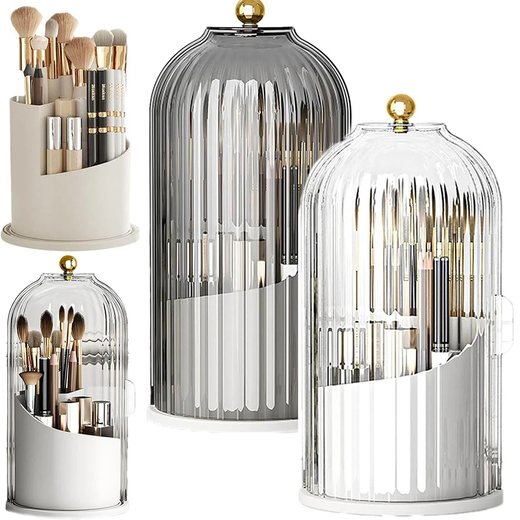 Birdcage Dustproof 360 Rotating Grid Compartmentalised Desktop Makeup Organiser Cosmetic Storage Case For Madam 2