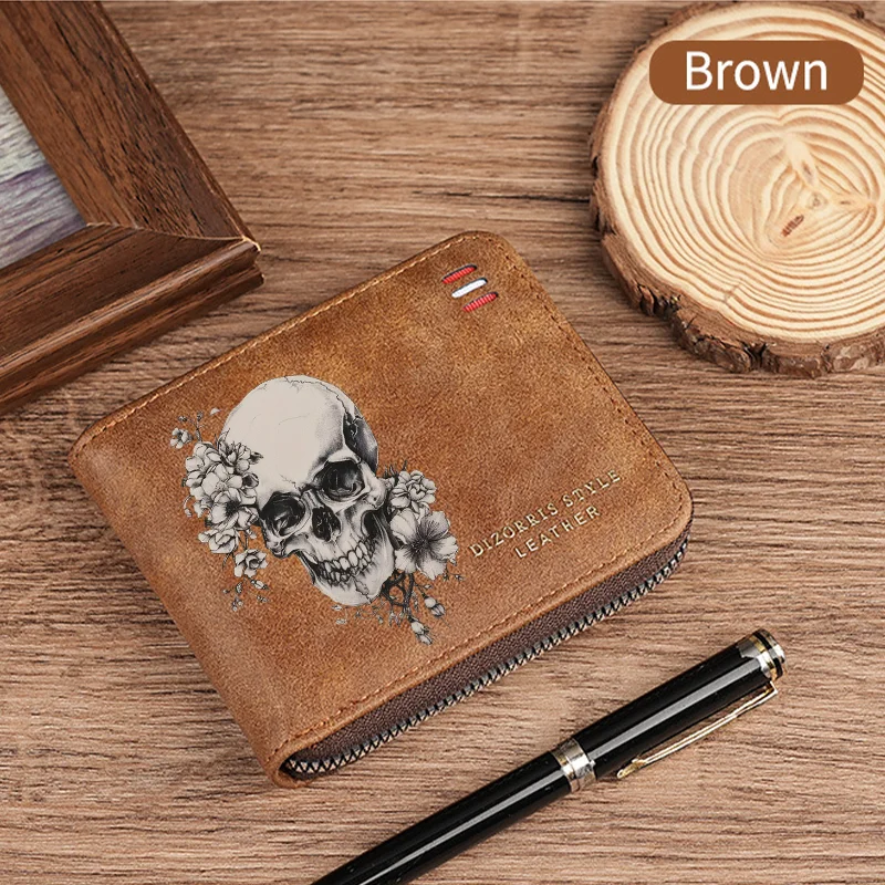 Dominator Dark Skull Herren-Geldbörse im Vintage-Stil, kurze Geldbörse mit Reißverschluss, lässige Schnalle, Taillenkette, Geldbeutel für Studenten, Geschenk – Detail 10